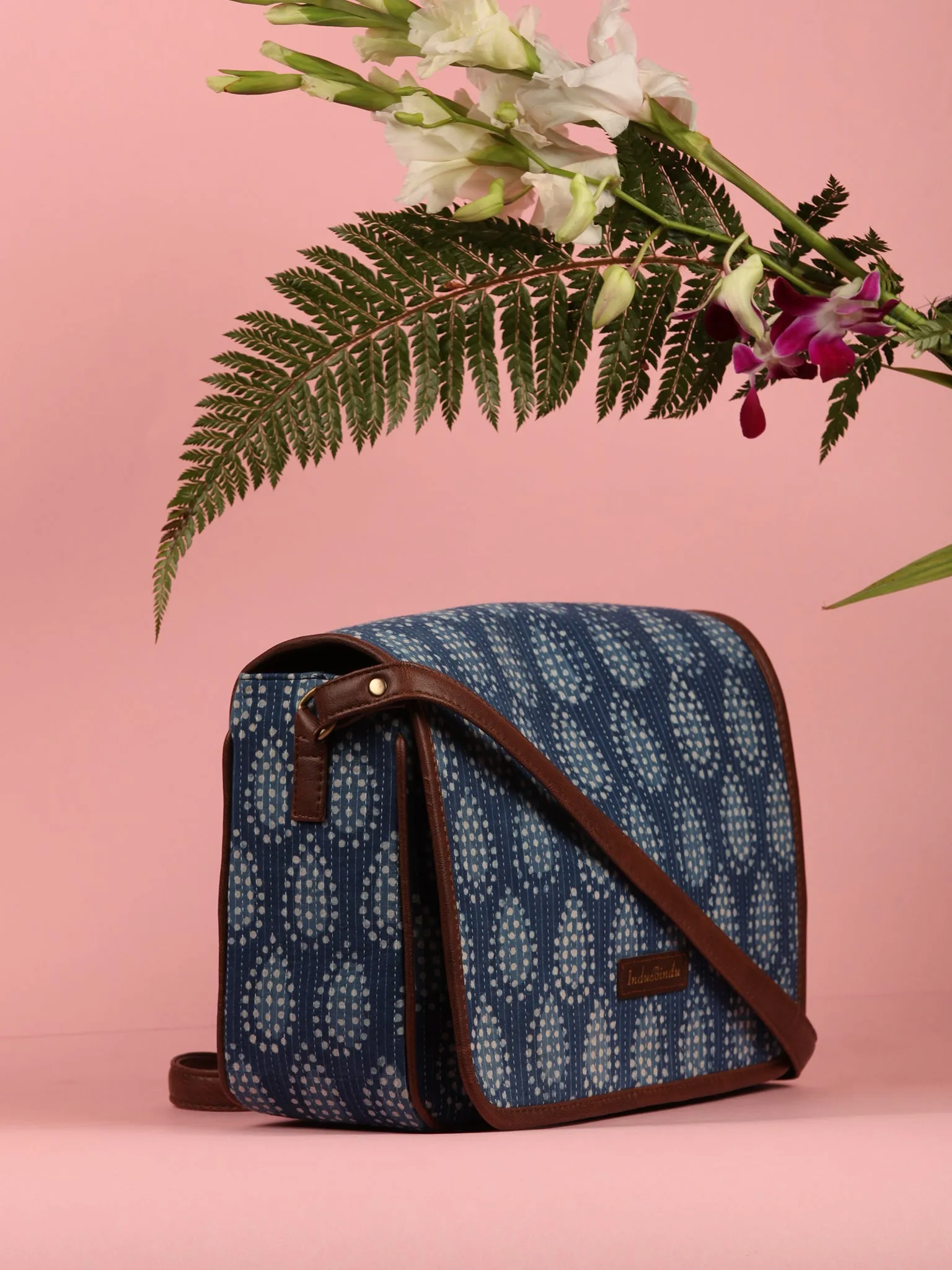 Indigo Hand Block Printed Sling Bag - B0103