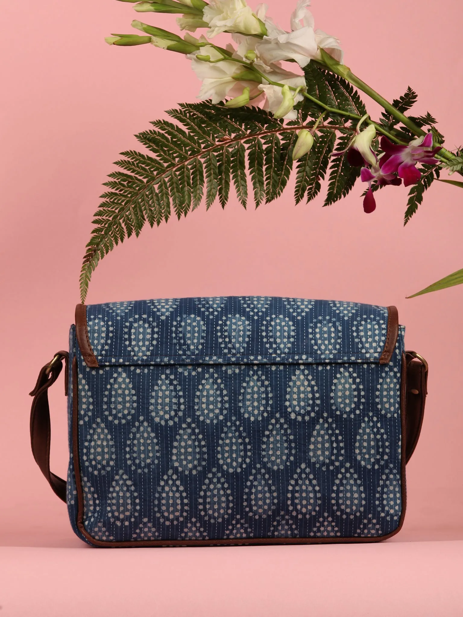 Indigo Hand Block Printed Sling Bag - B0103