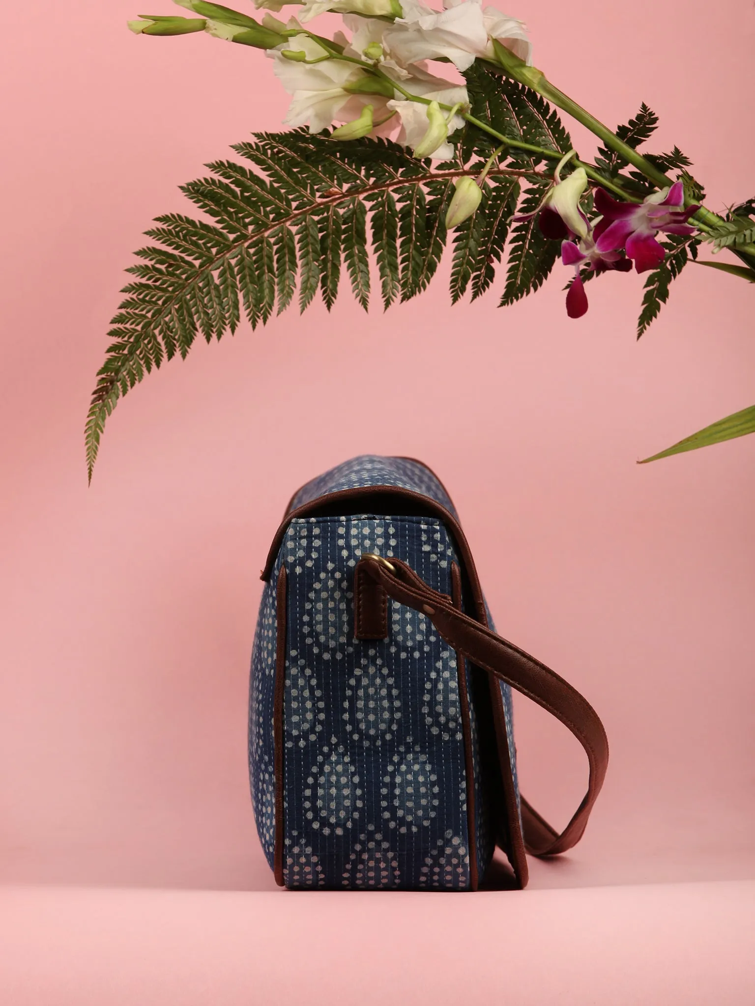 Indigo Hand Block Printed Sling Bag - B0103