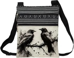 Ink Crow Messenger Bag Small Ethnic Pattern Printed Adjustable Strap Crossbody Zipper Bag Ink Crow Phone Bag Wallet Cute Shoulder Handbag for Women Friends -4