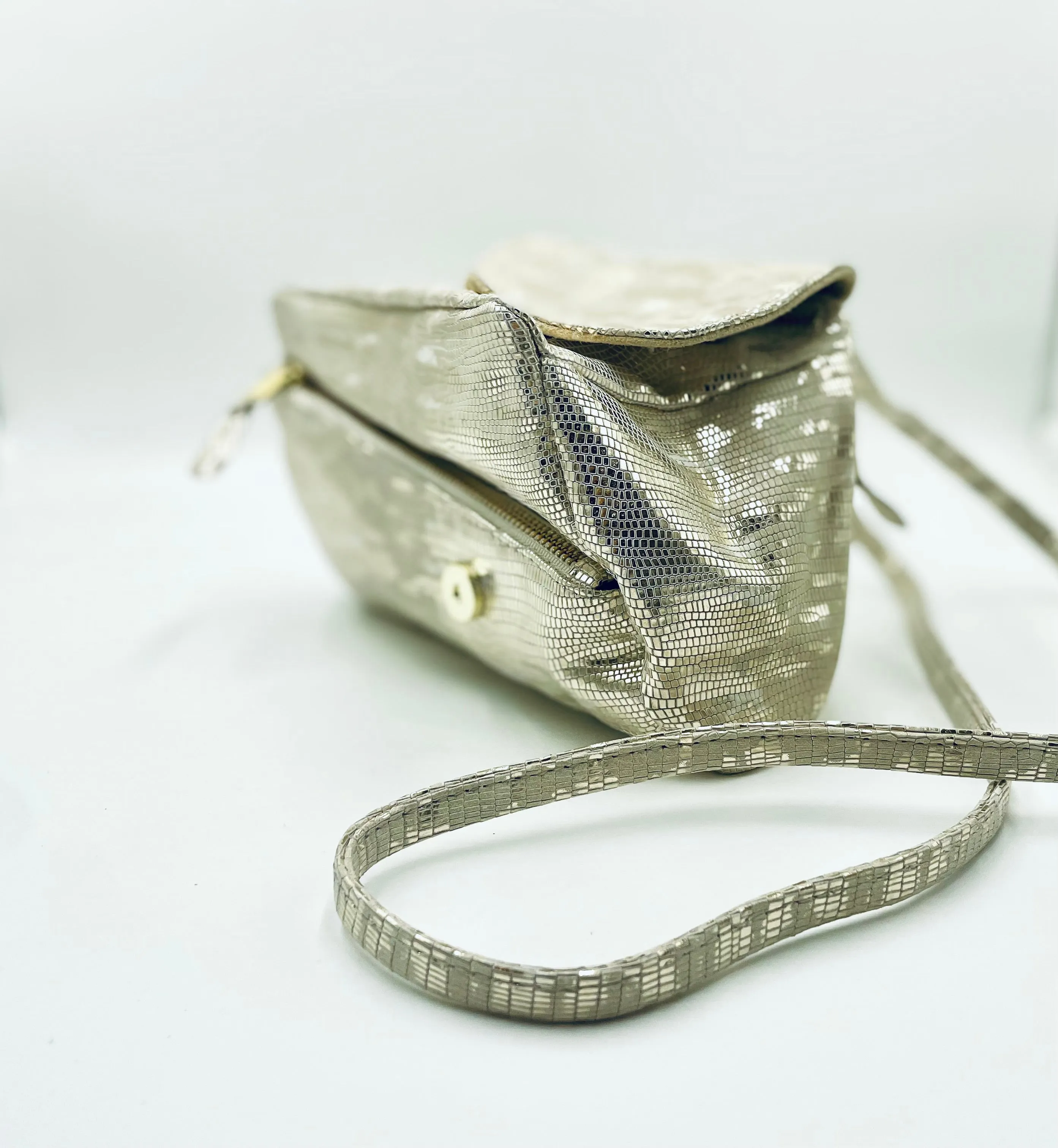 Josephine Crossbody Bag Gold White Cream Snake Pattern
