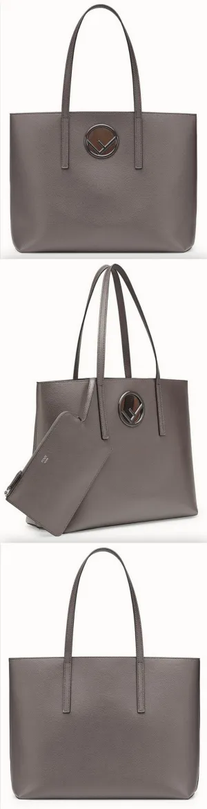 Leather Shopper Bag, Grey