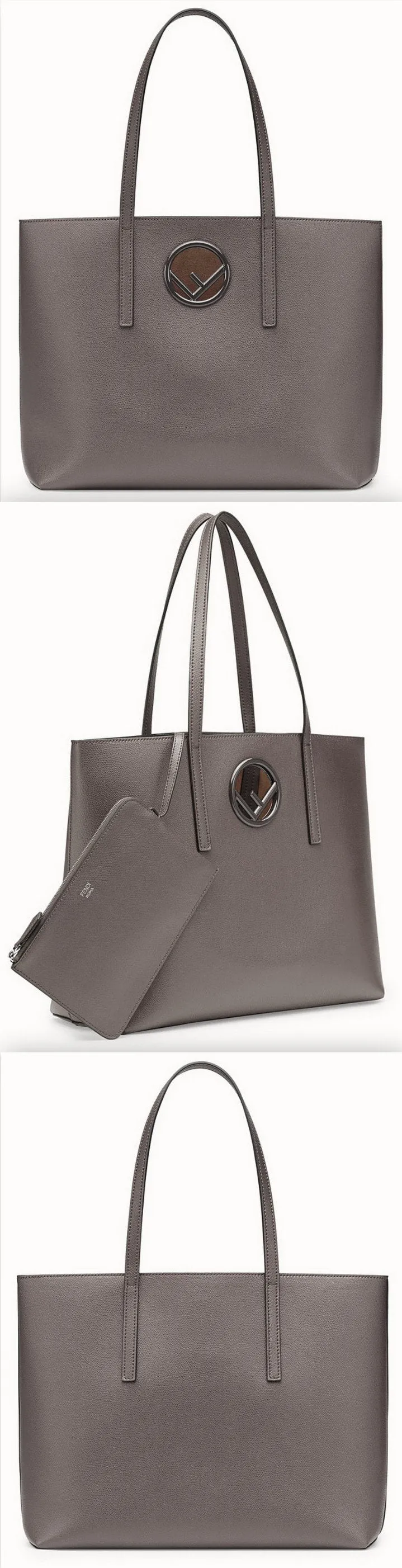 Leather Shopper Bag, Grey