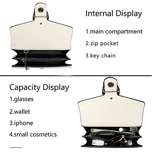 Leather Shoulder Bag Chain Purse for Women - Fashion Crossbody Bags Vintage Snake Print Underarm Bag Square Satchel Clutch Handbag(White)