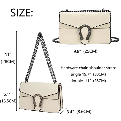 Leather Shoulder Bag Chain Purse for Women - Fashion Crossbody Bags Vintage Snake Print Underarm Bag Square Satchel Clutch Handbag(White)