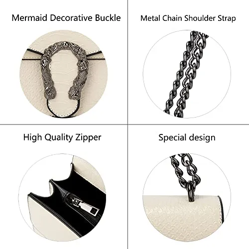 Leather Shoulder Bag Chain Purse for Women - Fashion Crossbody Bags Vintage Snake Print Underarm Bag Square Satchel Clutch Handbag(White)