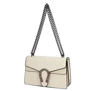 Leather Shoulder Bag Chain Purse for Women - Fashion Crossbody Bags Vintage Snake Print Underarm Bag Square Satchel Clutch Handbag(White)