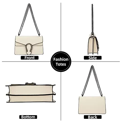 Leather Shoulder Bag Chain Purse for Women - Fashion Crossbody Bags Vintage Snake Print Underarm Bag Square Satchel Clutch Handbag(White)