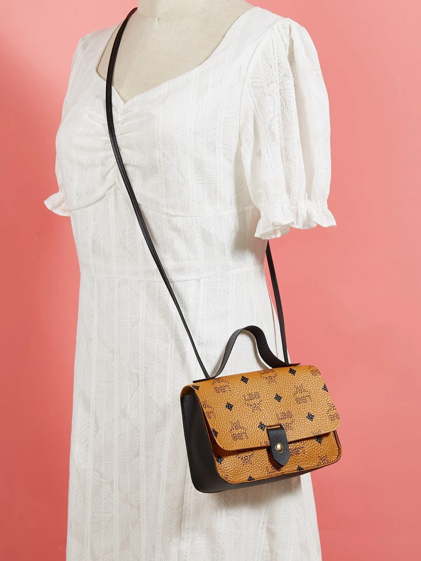 Letter Graphic Flap Satchel Bag