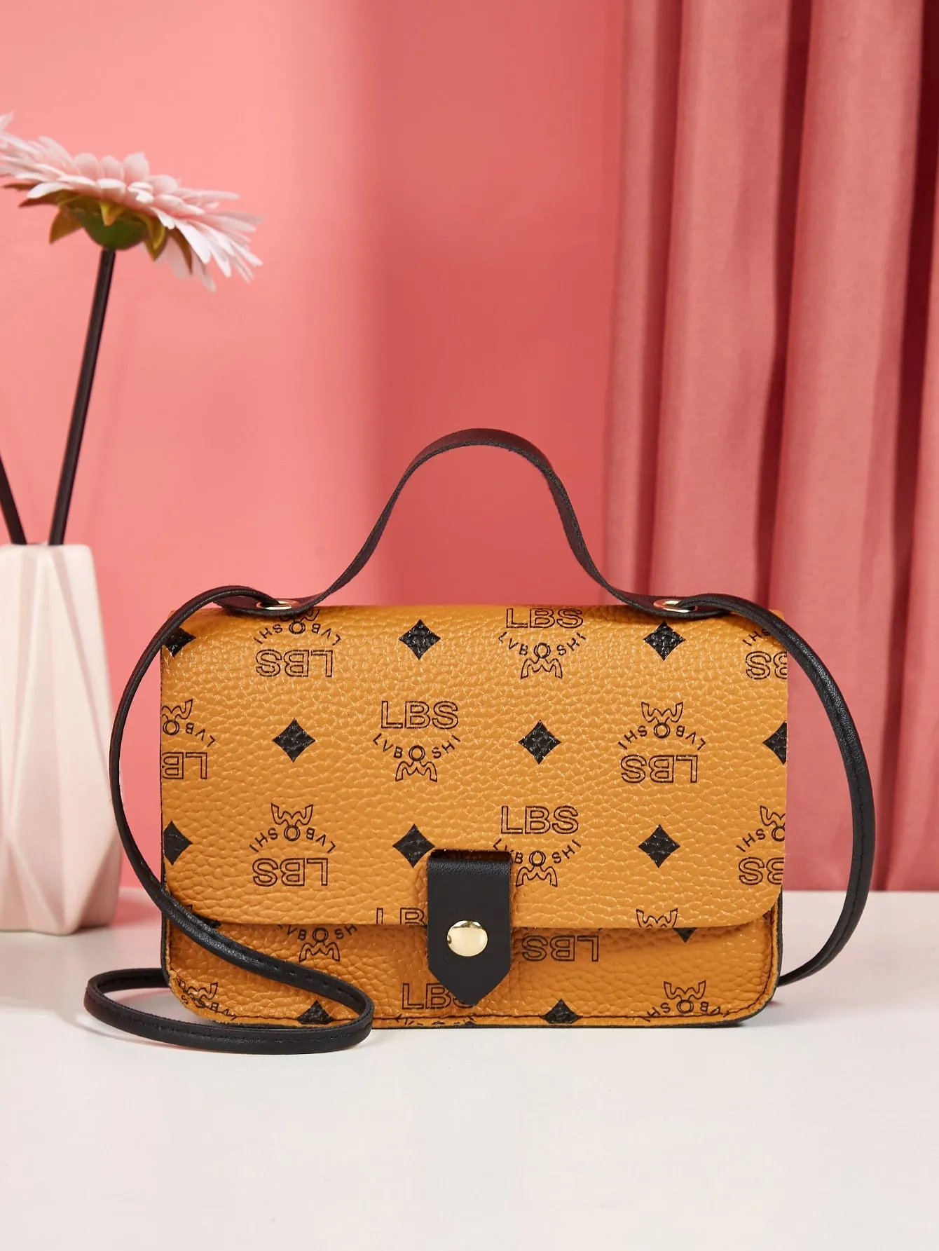 Letter Graphic Flap Satchel Bag
