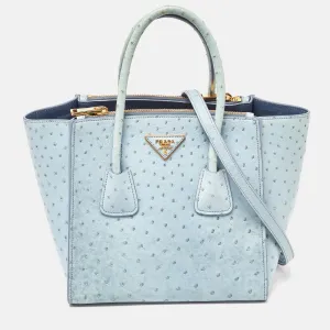 Light Blue Ostrich Leather Struzzo Twin Pocket Tote