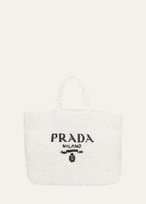 Logo Striped Raffia Shoulder Bag