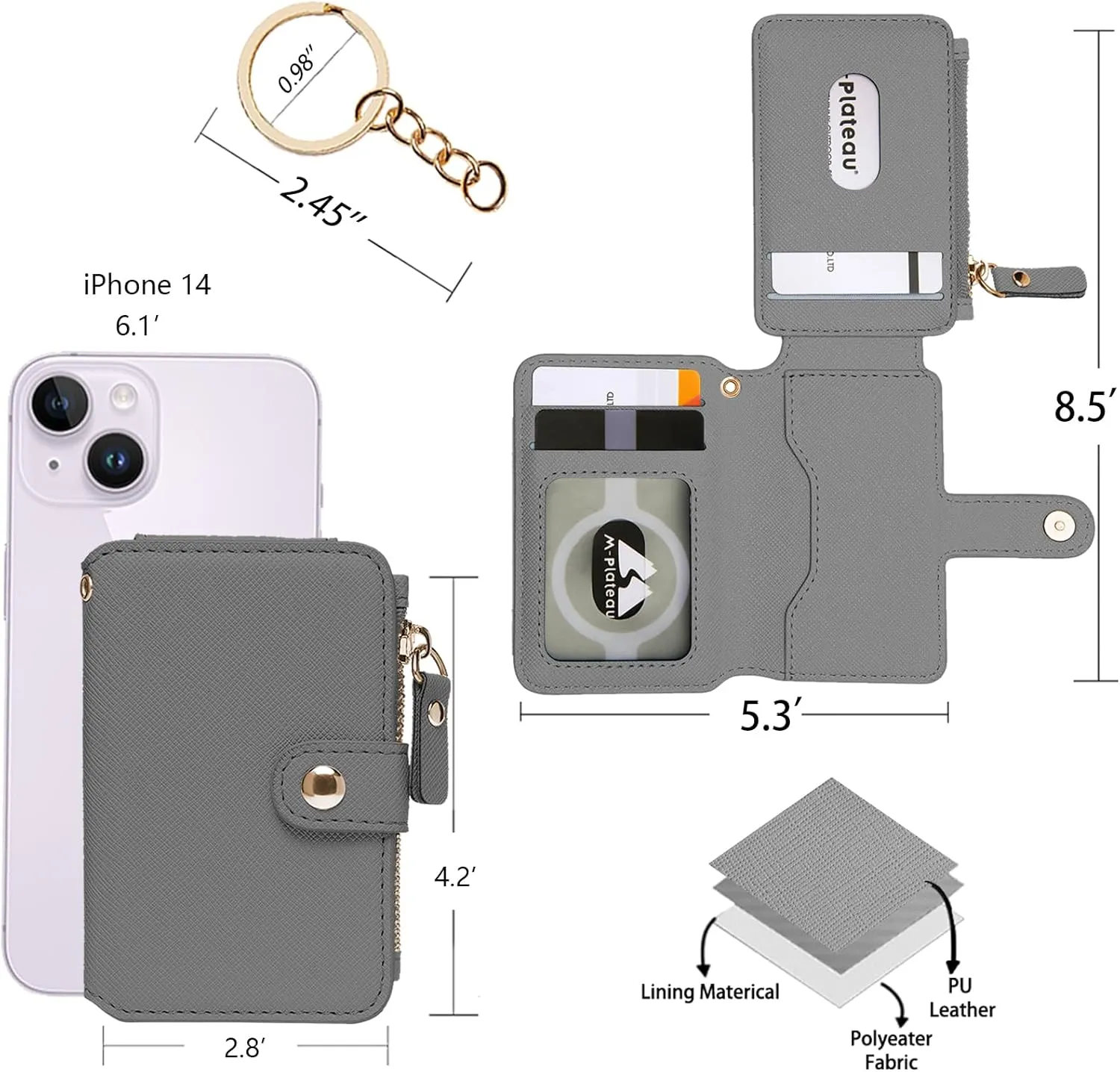 M-Plateau Card Cases, Leather Card & ID CasesPractical Small Wallet for Women & Man with Credit Card Holder for Travelling (Grey)