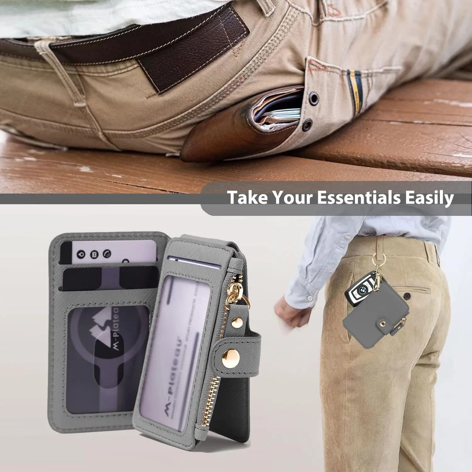 M-Plateau Card Cases, Leather Card & ID CasesPractical Small Wallet for Women & Man with Credit Card Holder for Travelling (Grey)