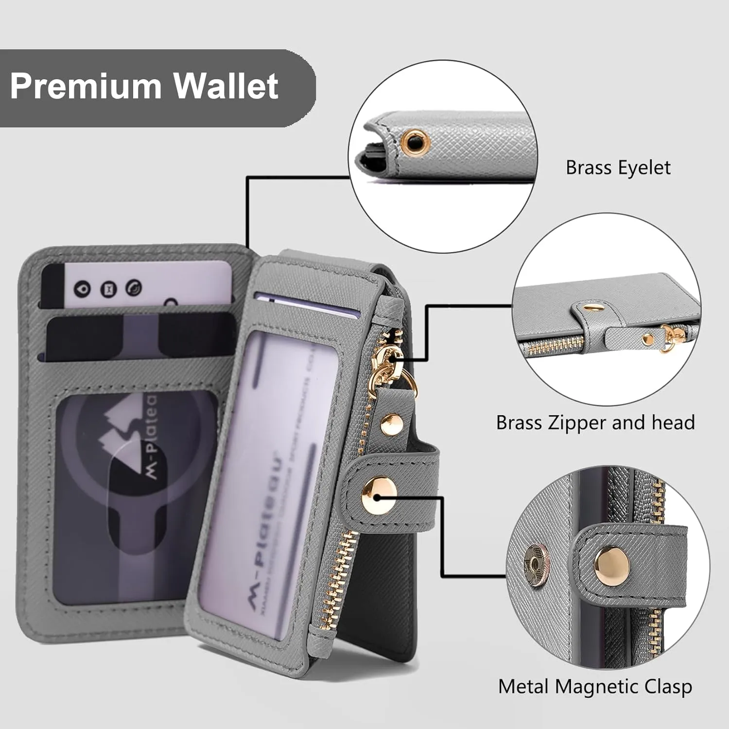 M-Plateau Card Cases, Leather Card & ID CasesPractical Small Wallet for Women & Man with Credit Card Holder for Travelling (Grey)