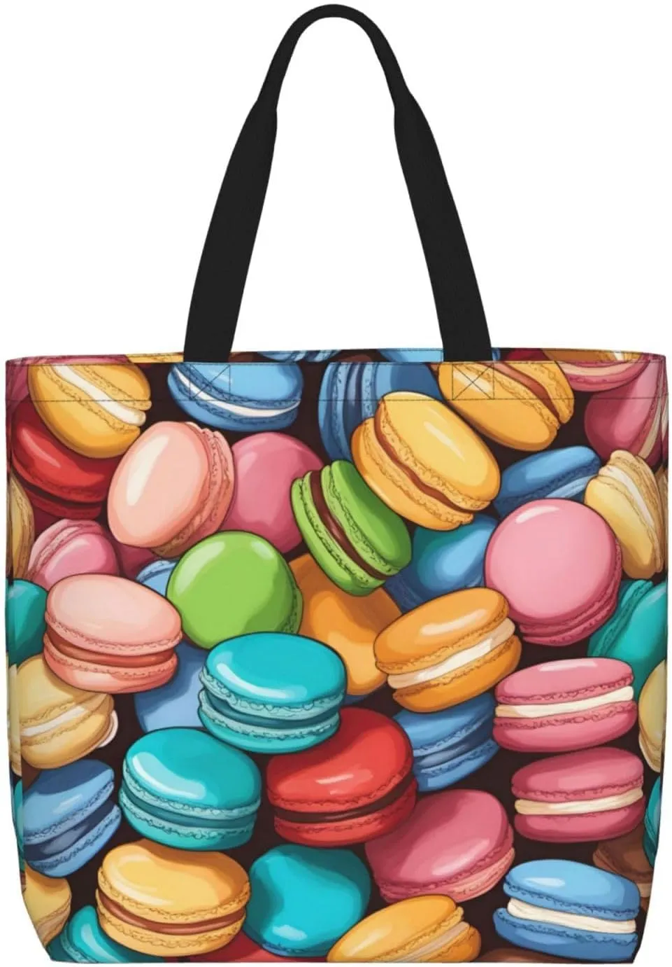 Macaron Biscuit Flavored print Tote Bags, Stylish and Functional Tote Bags for Women, Minimalist Design with, Black, One Size, Black, One Size