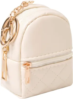 Mini Backpack Cute Cosmetic Bag for Women, Creative Cute Pendant Keychain Key-chains Keyrings PU Leather Makeup Bag Key Pocket Lipstick Bag Card Holder Data Cable Organizer Zipper Pouch (Beige)