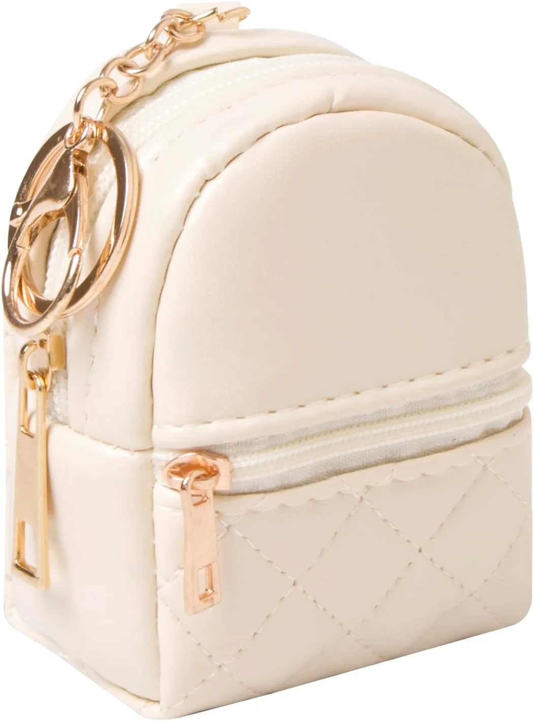 Mini Backpack Cute Cosmetic Bag for Women, Creative Cute Pendant Keychain Key-chains Keyrings PU Leather Makeup Bag Key Pocket Lipstick Bag Card Holder Data Cable Organizer Zipper Pouch (Beige)