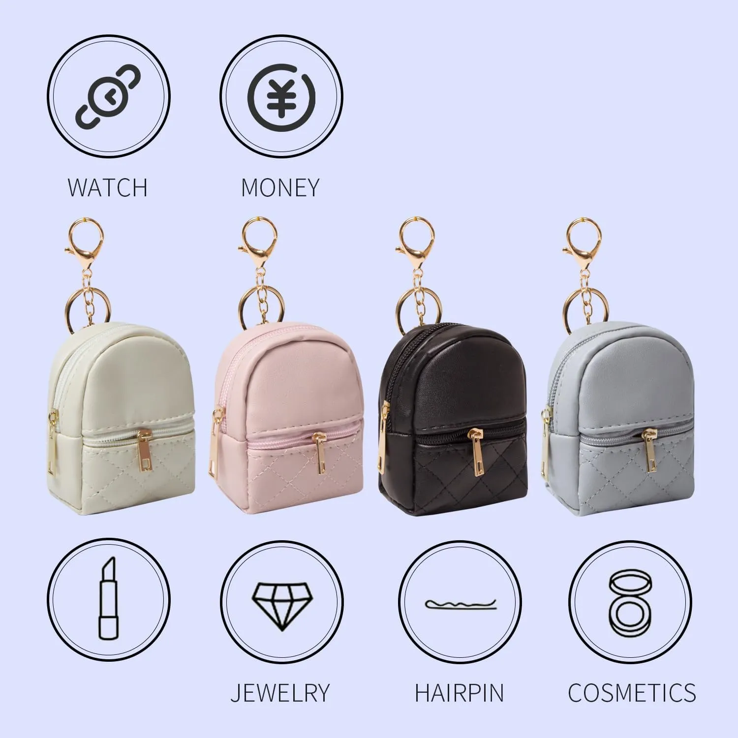 Mini Backpack Cute Cosmetic Bag for Women, Creative Cute Pendant Keychain Key-chains Keyrings PU Leather Makeup Bag Key Pocket Lipstick Bag Card Holder Data Cable Organizer Zipper Pouch (Beige)