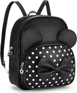 Mini Backpack for Girls Women Cute Bowknot Polka Dot Small Mouse Backpack Purse Shoulder Bag Casual Travel Daypacks (Black)