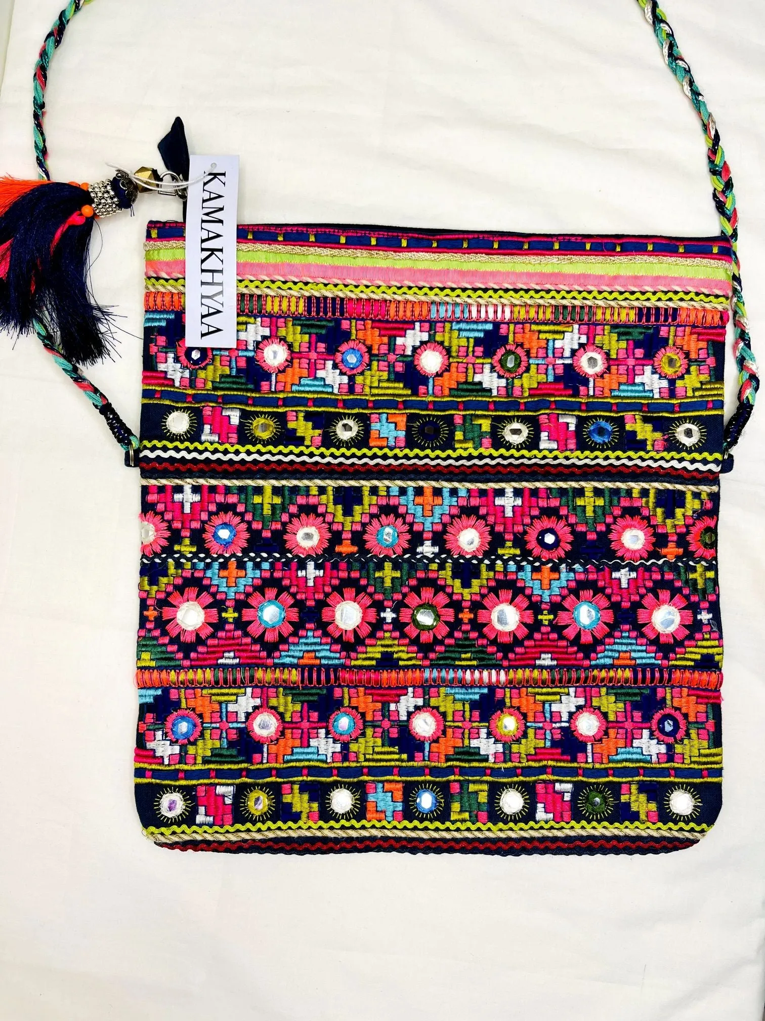 Multicolor Mirror Tassel Sling Bag