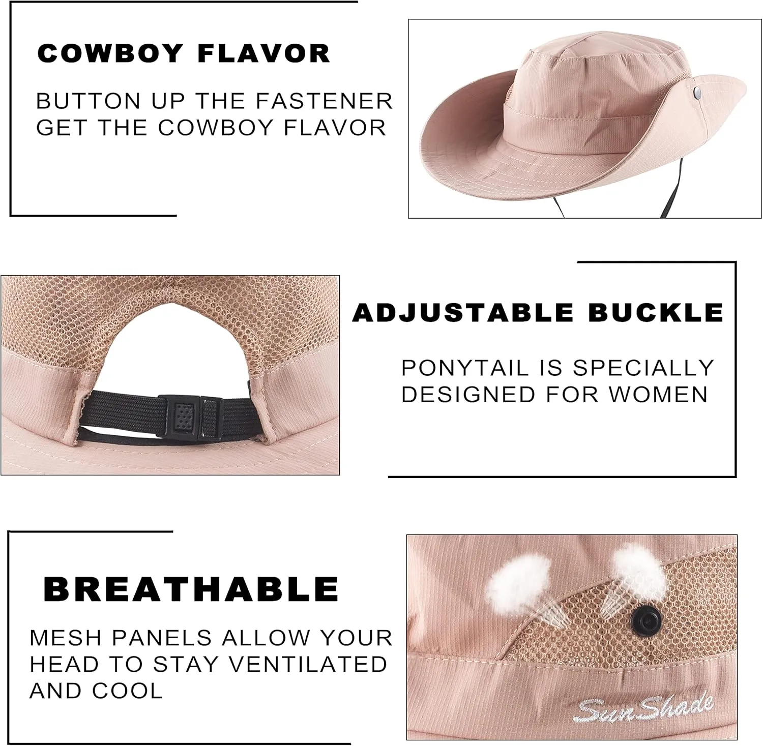 Muryobao 2 Pack Women Ponytail Summer Sun Hat UV Protection Wide Brim Foldable Safari Fishing Cap