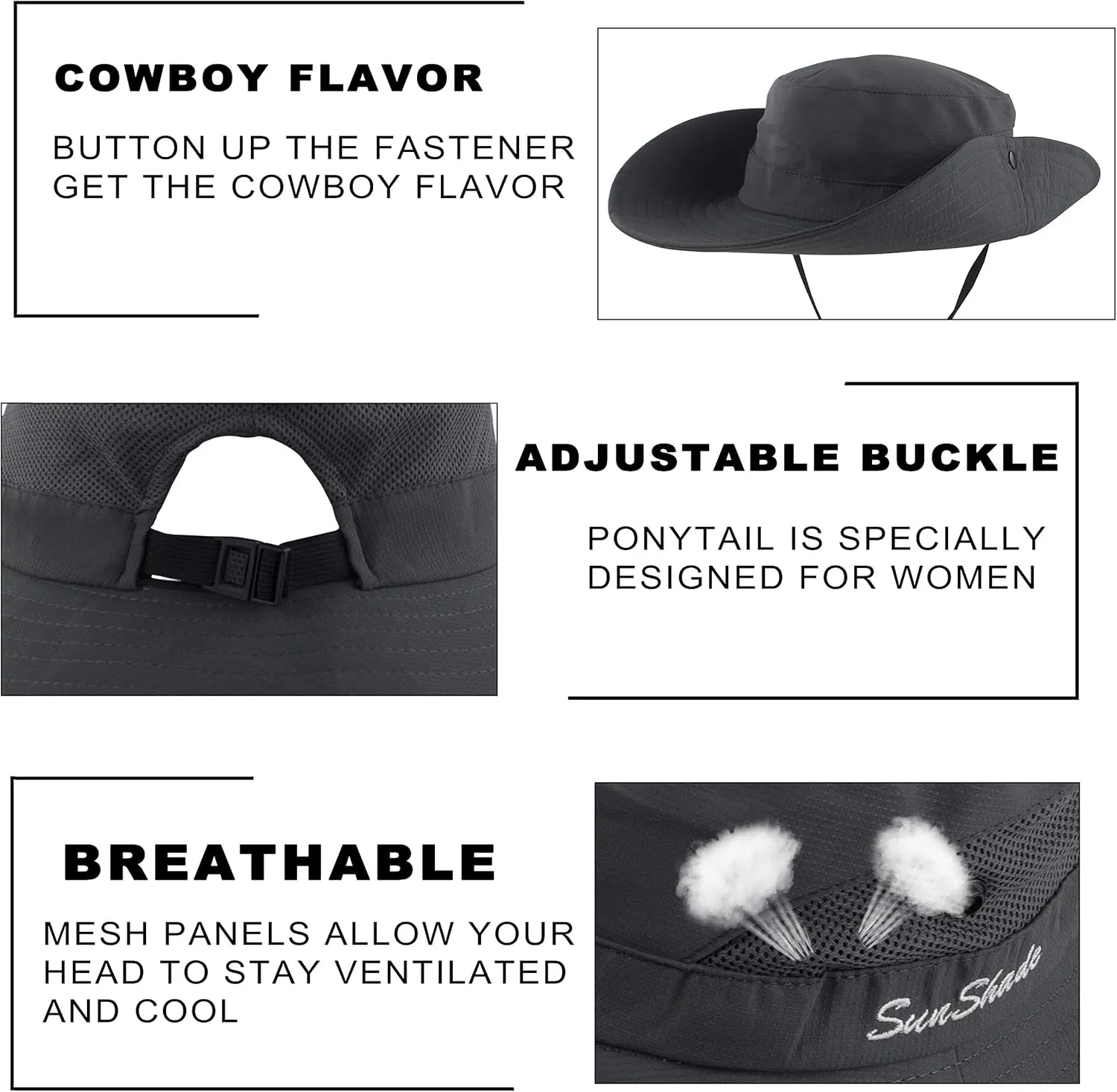 Muryobao 2 Pack Women Ponytail Summer Sun Hat UV Protection Wide Brim Foldable Safari Fishing Cap