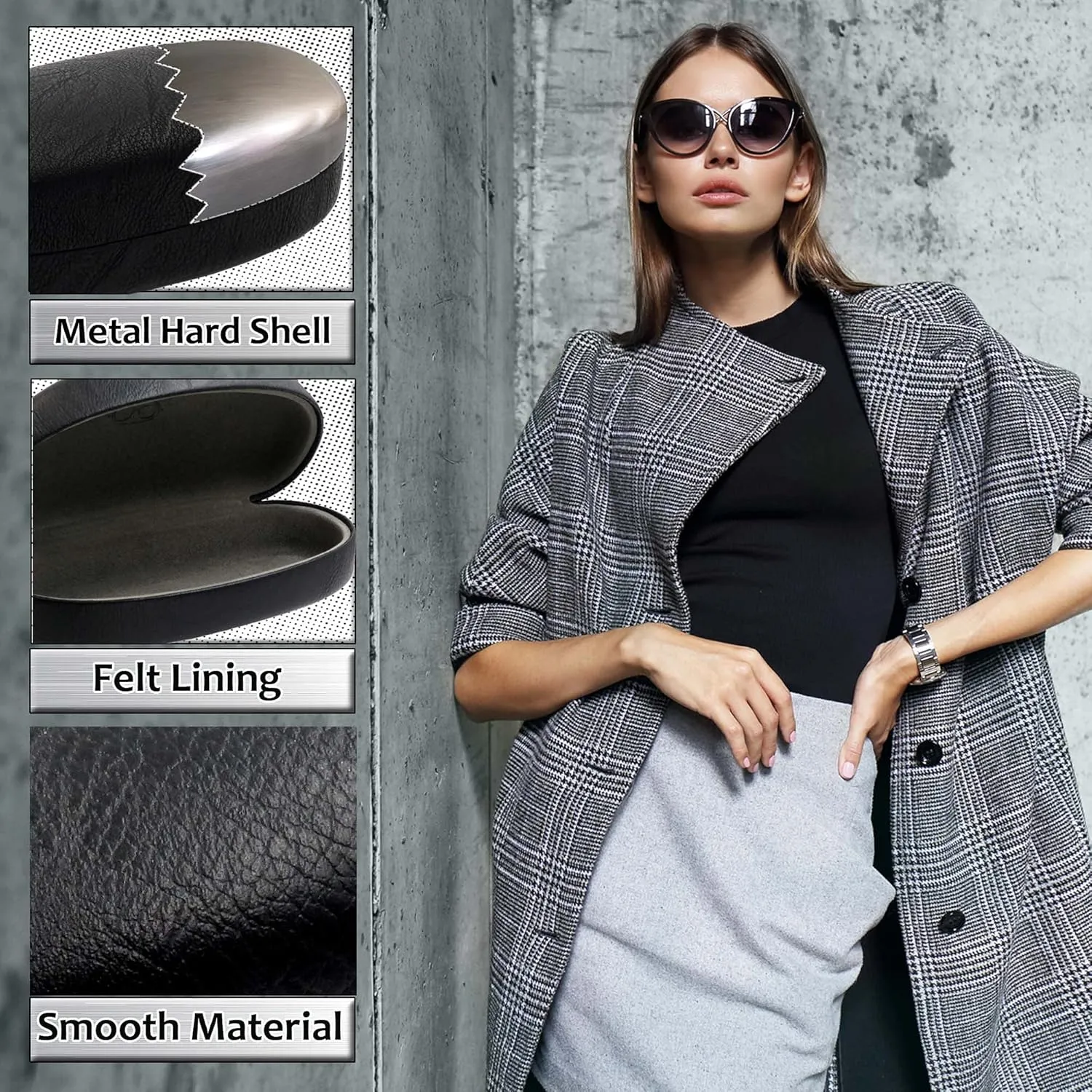 MyEyeglassCase Hard Sunglasses case - Women Glasses Case Holder - Large Durable Eyeglass Case Hard Shell with Pouch & Cloth
