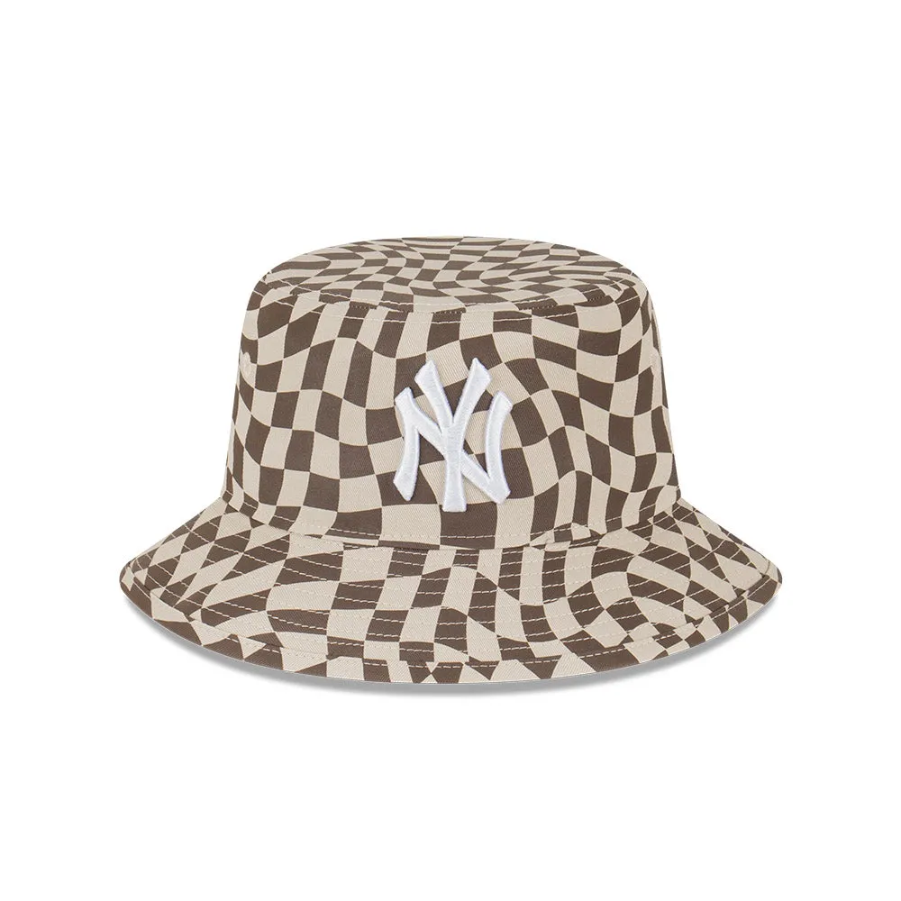New Era Bucket MLB Wrap Check New York Yankees Stone Walnut