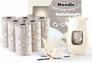 NEW Moodie Disposable Diaper Bags Dispenser COMBO PACK | 105 VANILLA SCENTED Baby Poop Bags TOTAL | Dirty Diaper Trash Bags | Diaper Bags Disposable (VANILLA DREAM)