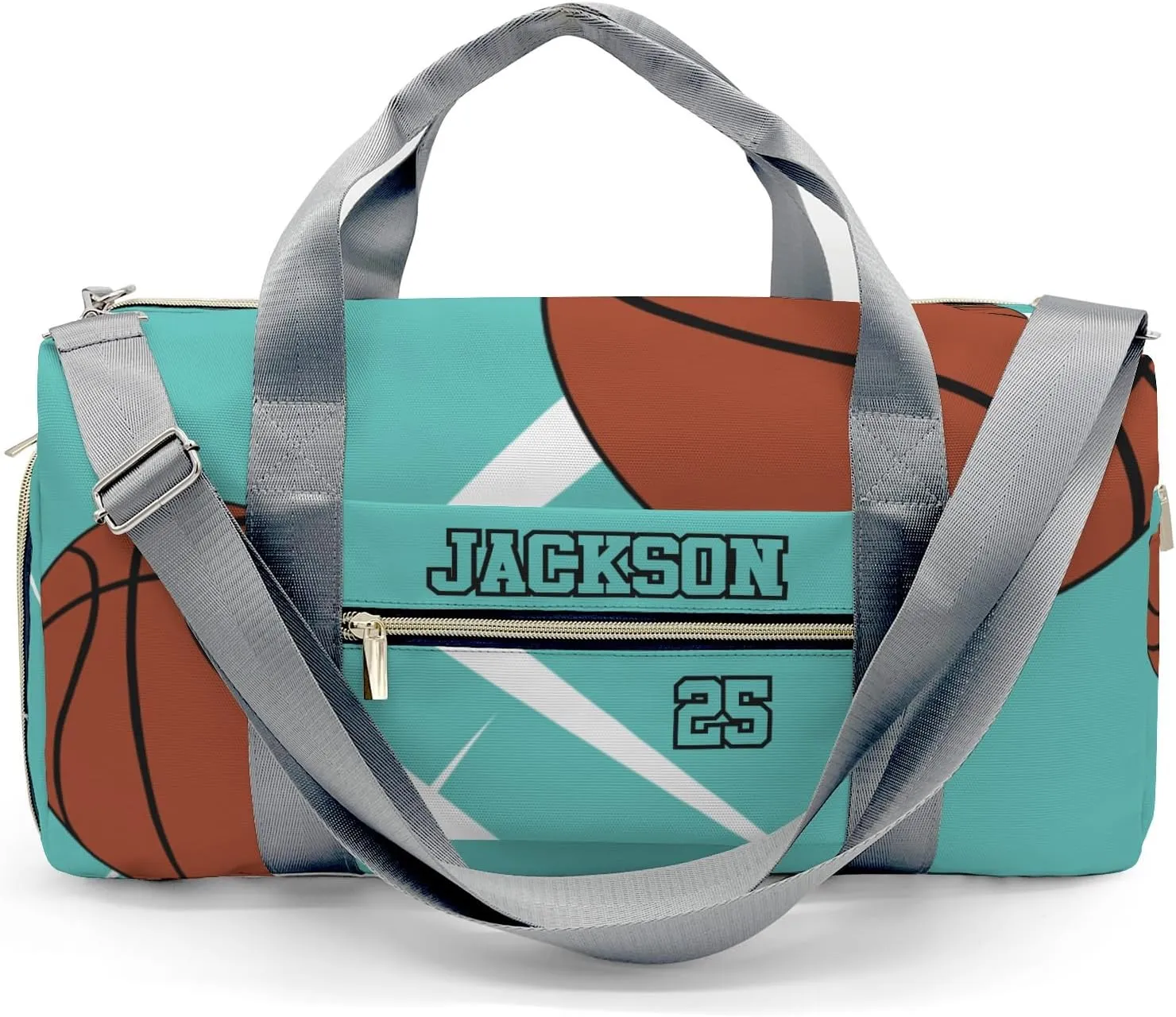 Personalized Duffle Bag with Name,Sport Basketball Player Team Aqua Custom Travel Bag Carry On Weekend Overnight Bag Gym Sports Bag Dance Bag