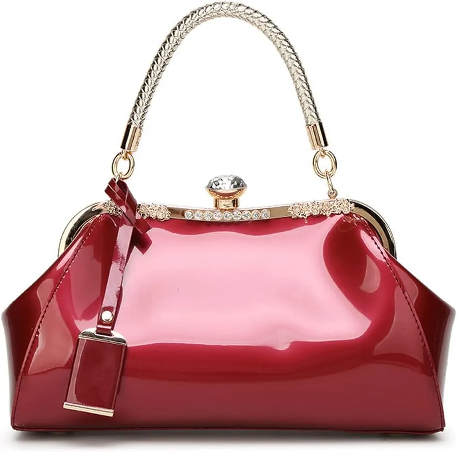 ROUROU Glossy Patent Leather Handbag for Women Top Handle Tote Bag Evening Shoulder Bag Wedding Satchel Retro Purse