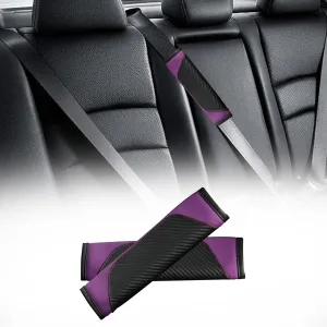 Seat Belt Covers 2PC,Seat Belt Pads Leather Seat Belt Covers,Carbon Fiber Safety Seatbelt Shoulder Strap Covers Compatible with Cars(Carbon Purple,2PC)