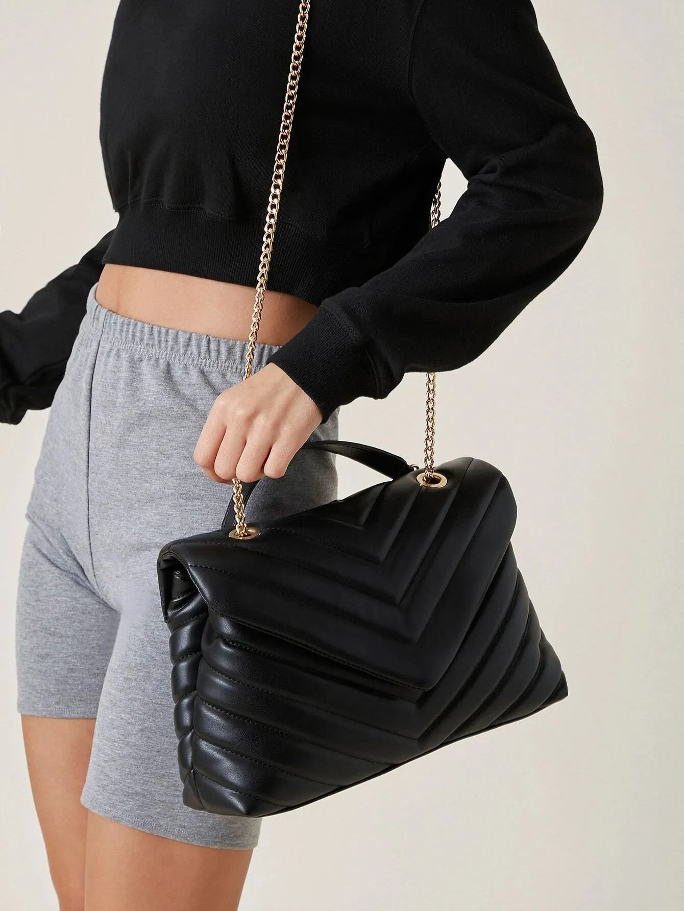 SHEIN BIZwear Chevron Graphic Flap Shoulder Bag