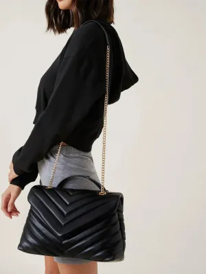 SHEIN BIZwear Chevron Graphic Flap Shoulder Bag