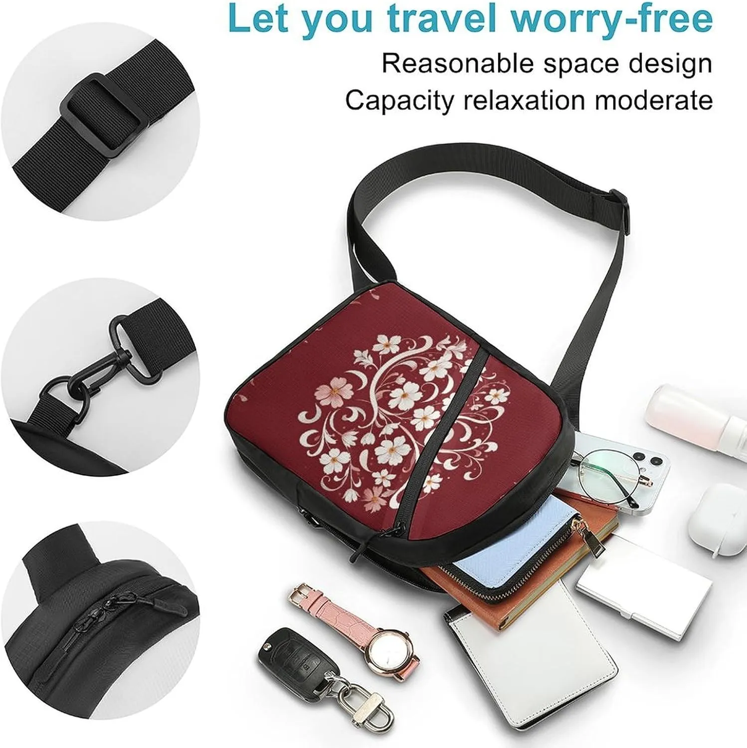 Sling Bag for Women Men Daypack Floral Swirl Ivy Pattern Chest Bag Crossbody Backpack for Hiking Travel
