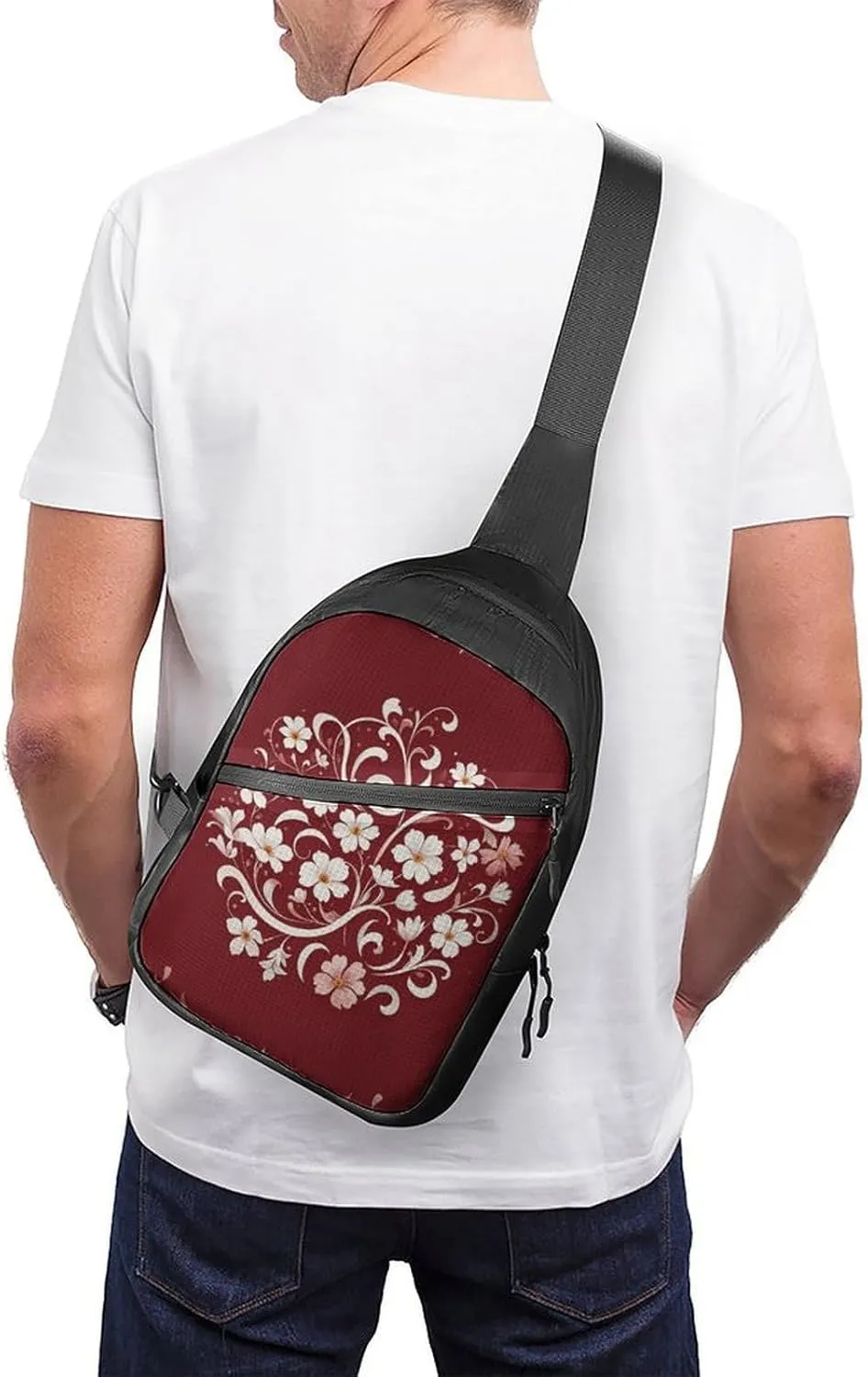 Sling Bag for Women Men Daypack Floral Swirl Ivy Pattern Chest Bag Crossbody Backpack for Hiking Travel