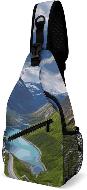 Sling Bag Norwegian Fjords Printed Crossbody Backpack for Men Women Sling Backpack Hiking Daypack Multipurpose Cross Body Chest Bag Multi-Pocket Design