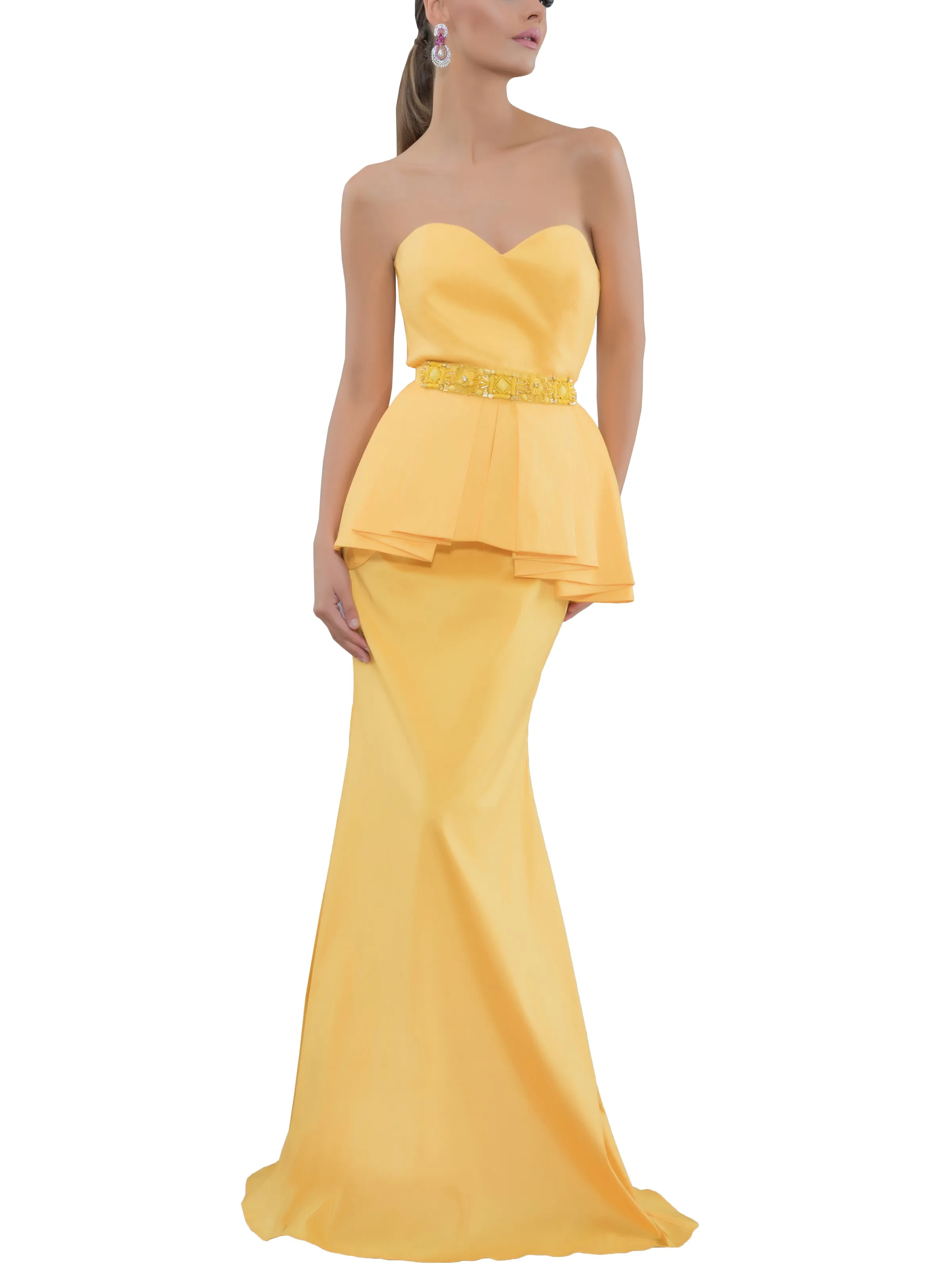 Strapless Peplum Evening Gown