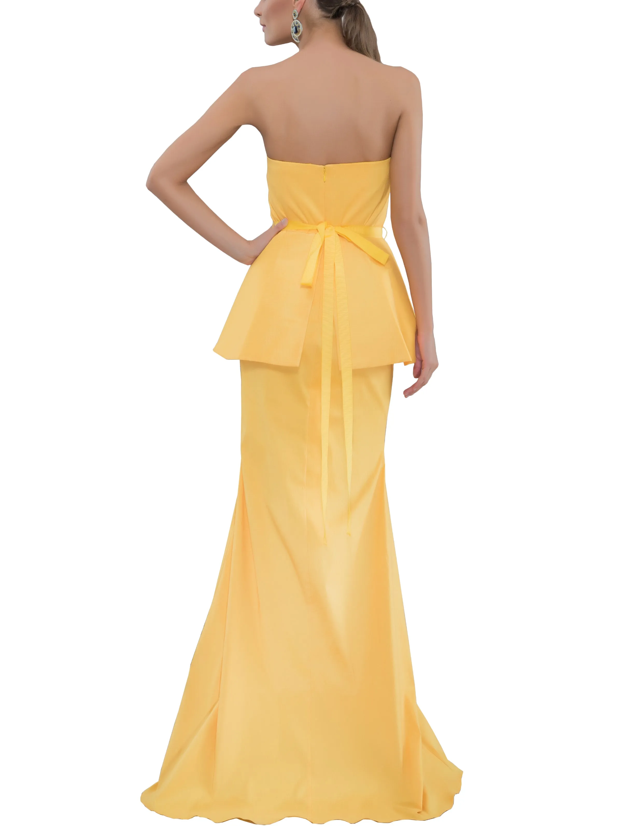 Strapless Peplum Evening Gown