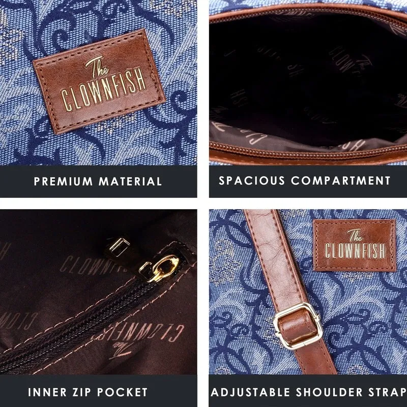 THE CLOWNFISH Combo of Linda Series Sling for Women Crossbody Bag for College Girls Lorna Tapestry Fabric & Faux Leather Handbag Sling Bag for Women (Blue-Floral)