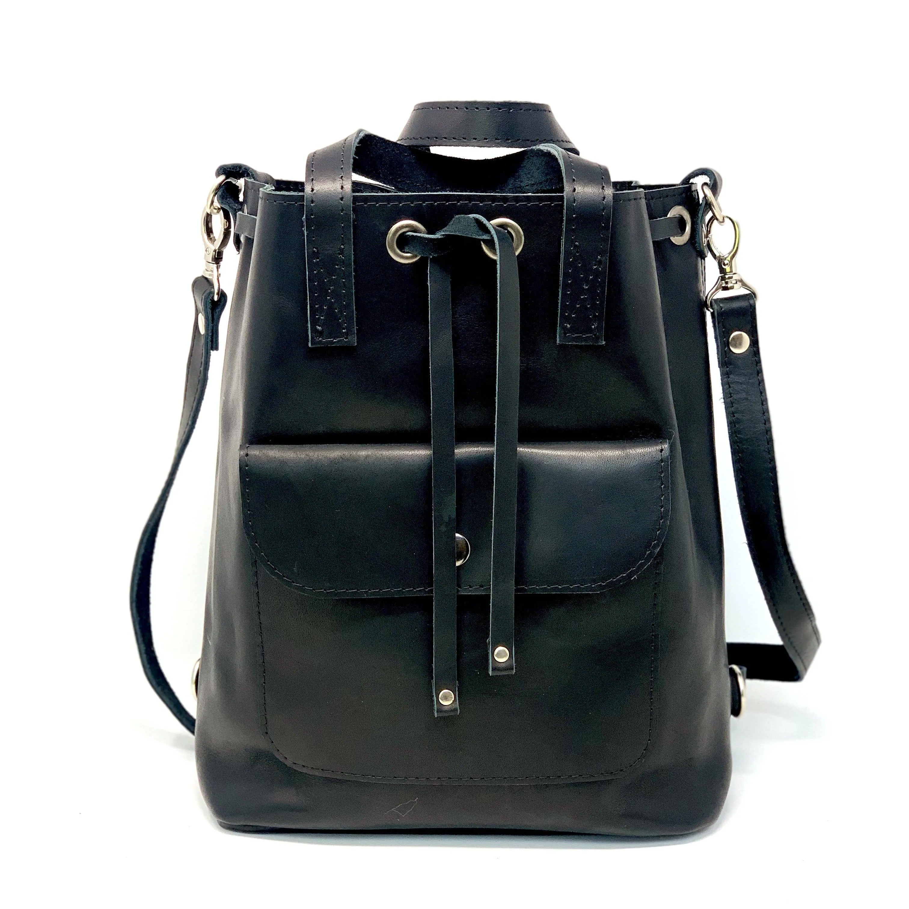 Three Way Crazy Horse Leather Bucket Bag