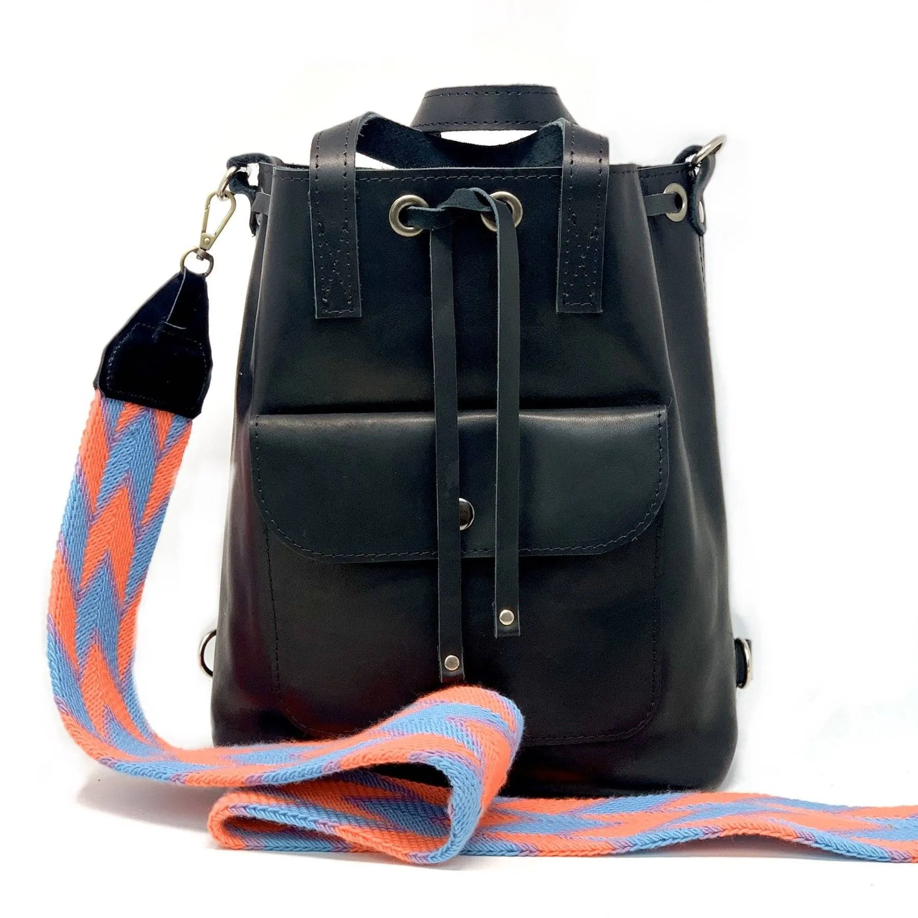 Three Way Crazy Horse Leather Bucket Bag
