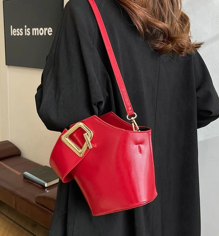 Trendy PU Leather Bucket Bags for Women Purse Top Handle Crossbody Bag Small Satchel Handbags Cute Tote Bag