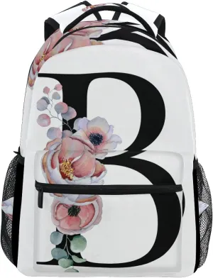 TropicalLife Letter A with Flower Backpacks Bookbag Shoulder Backpack Hiking Travel Daypack Casual Bags (B)