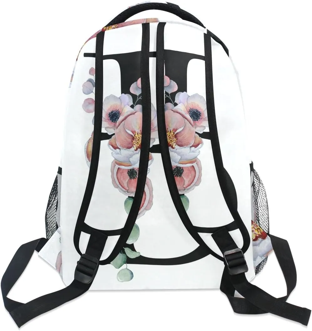 TropicalLife Letter A with Flower Backpacks Bookbag Shoulder Backpack Hiking Travel Daypack Casual Bags (B)