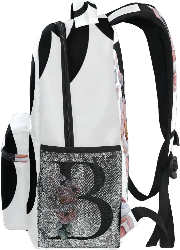 TropicalLife Letter A with Flower Backpacks Bookbag Shoulder Backpack Hiking Travel Daypack Casual Bags (B)