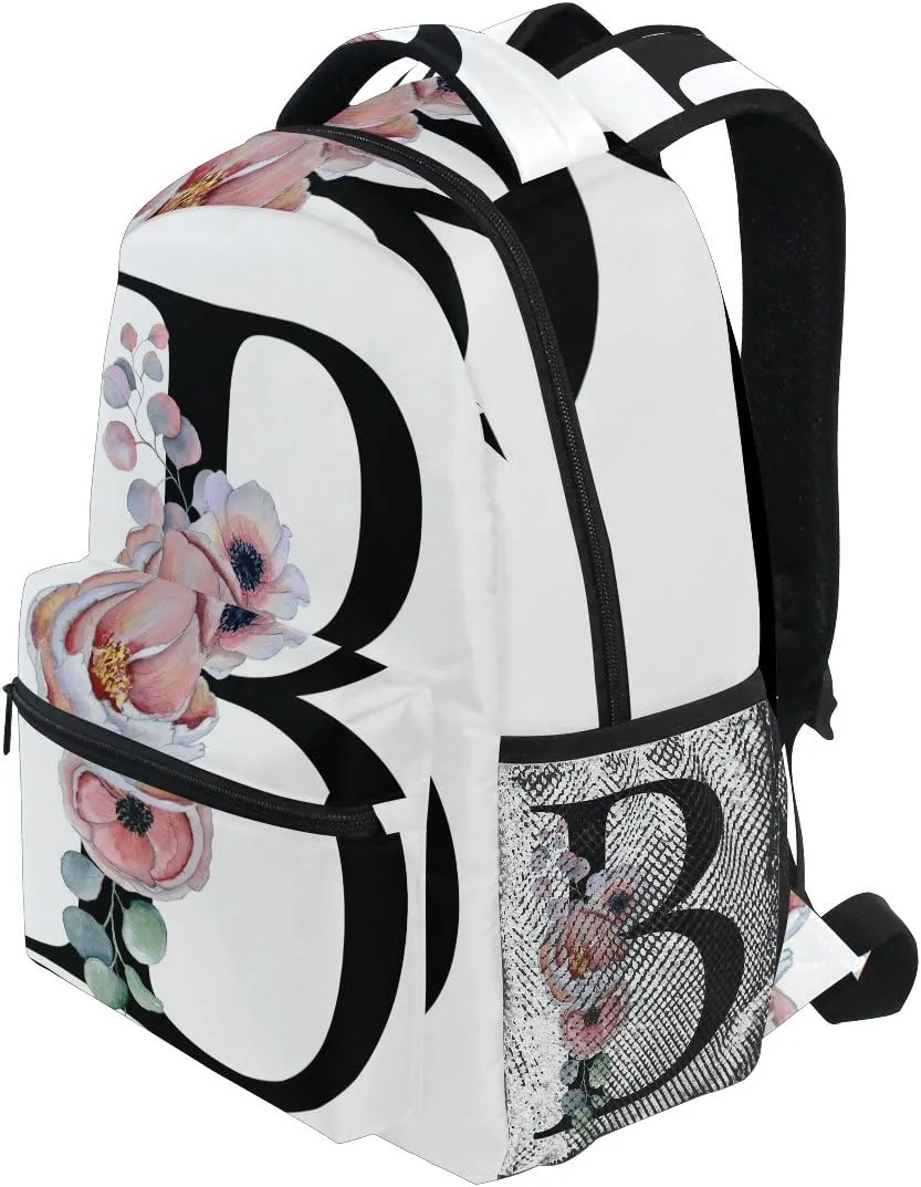 TropicalLife Letter A with Flower Backpacks Bookbag Shoulder Backpack Hiking Travel Daypack Casual Bags (B)