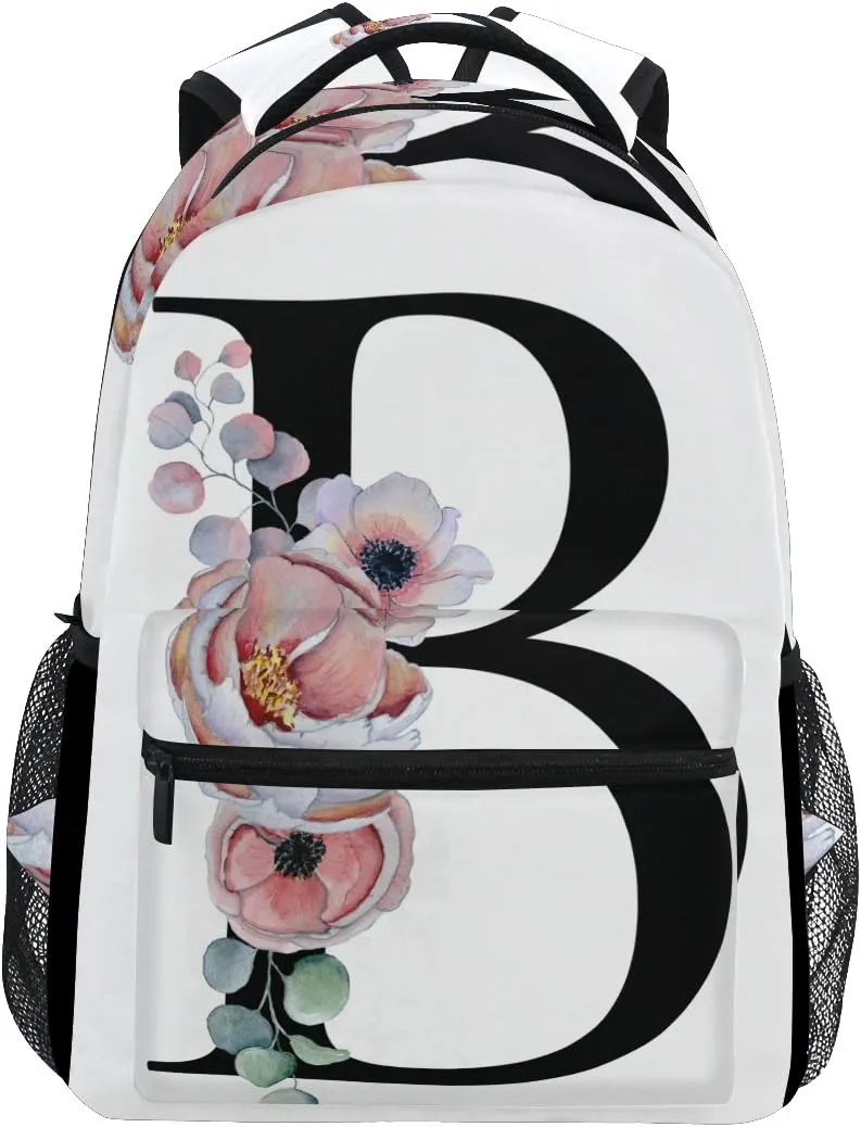 TropicalLife Letter A with Flower Backpacks Bookbag Shoulder Backpack Hiking Travel Daypack Casual Bags (B)