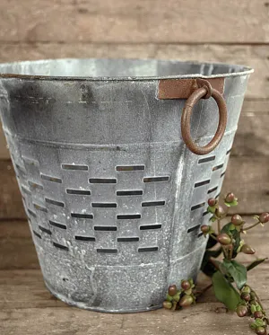 Tuscan Olive Harvest Bucket 12" with Copper Ring Handles